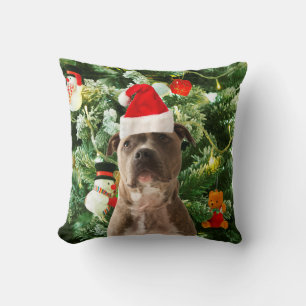 Ornamenten Snowman met Pitbull Dog Kussen