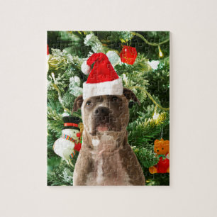Ornamenten Snowman met Pitbull Dog Legpuzzel