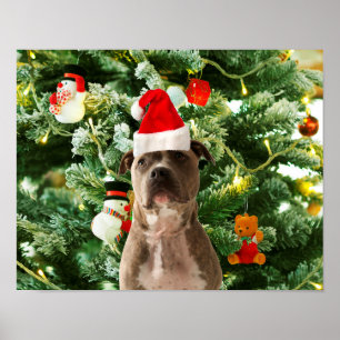 Ornamenten Snowman met Pitbull Dog Poster