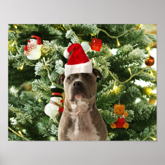 Ornamenten Snowman met Pitbull Dog Poster (Voorkant)