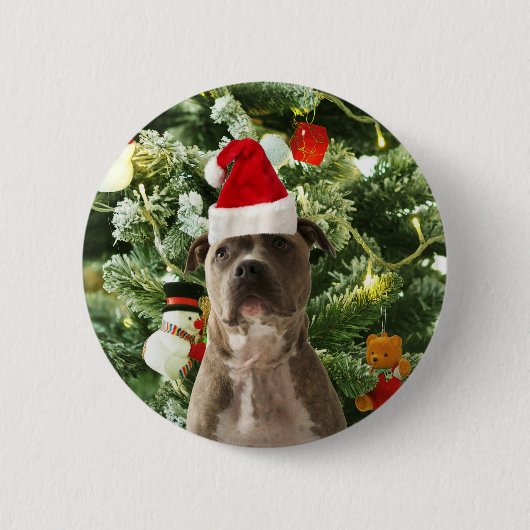 Ornamenten Snowman met Pitbull Dog Ronde Button 5,7 Cm (Voorkant)