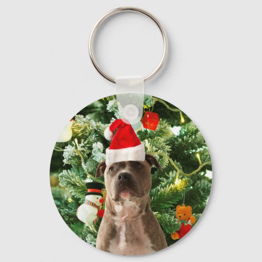 Ornamenten Snowman met Pitbull Dog Sleutelhanger (Voorkant)