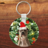 Ornamenten Snowman met Pitbull Dog Sleutelhanger (Voorkant)