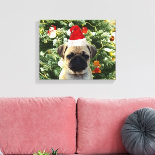 Ornamenten Snowman met Pug Puppy Dog Canvas Afdruk (Insitu (Woonkamer))