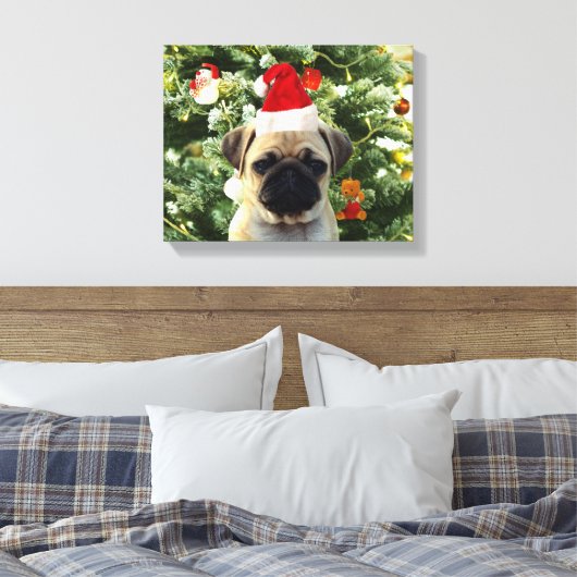 Ornamenten Snowman met Pug Puppy Dog Canvas Afdruk (Insitu (Slaapkamer))