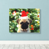 Ornamenten Snowman met Pug Puppy Dog Canvas Afdruk (Insitu (Houten vloer))