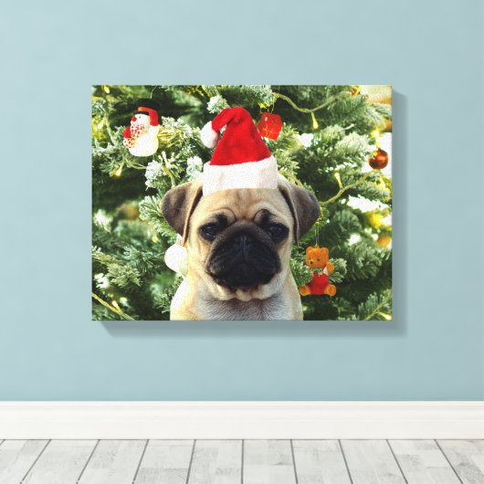 Ornamenten Snowman met Pug Puppy Dog Canvas Afdruk (Insitu (Houten vloer))