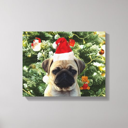 Ornamenten Snowman met Pug Puppy Dog Canvas Afdruk (Voorkant)