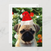 Ornamenten Snowman met Pug Puppy Dog Feestdagenkaart (Voorkant / Achterkant)