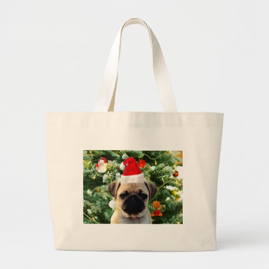 Ornamenten Snowman met Pug Puppy Dog Grote Tote Bag (Voorkant)
