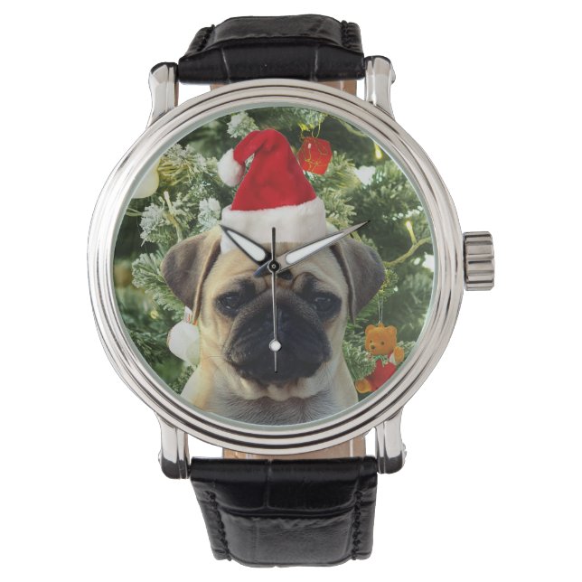 Ornamenten Snowman met Pug Puppy Dog Horloge (Voorkant)