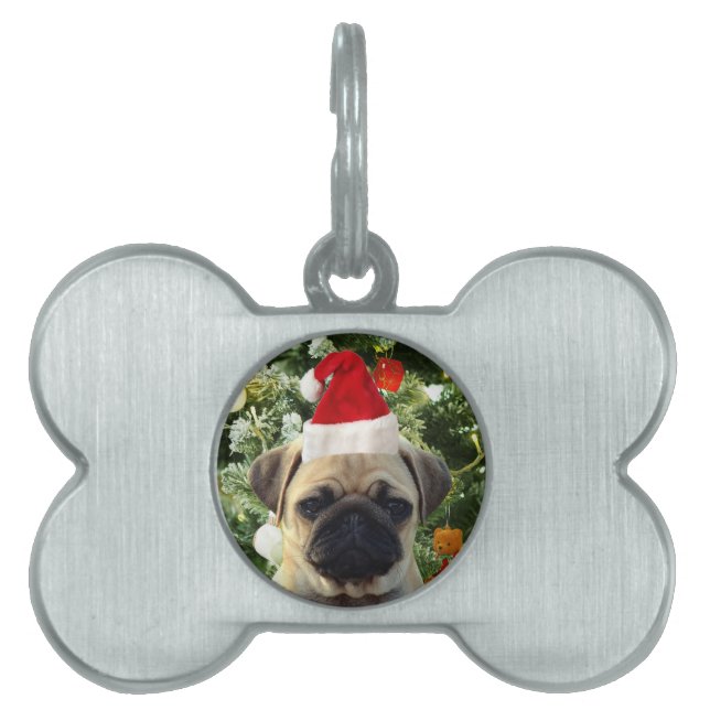 Ornamenten Snowman met Pug Puppy Dog Huisdieren Naamplaatje (voorkant)