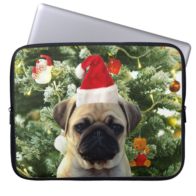 Ornamenten Snowman met Pug Puppy Dog Laptop Sleeve (Voorkant)