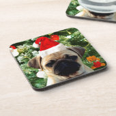 Ornamenten Snowman met Pug Puppy Dog Onderzetter (Linkerzijde)