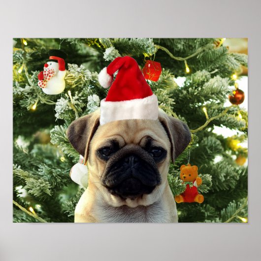Ornamenten Snowman met Pug Puppy Dog Poster (Voorkant)
