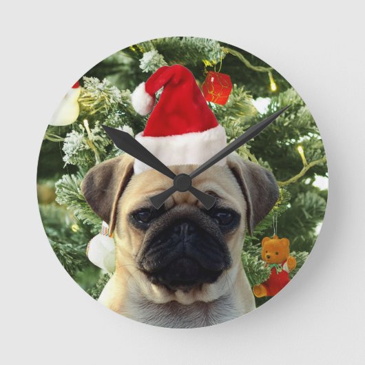 Ornamenten Snowman met Pug Puppy Dog Ronde Klok (Voorkant)
