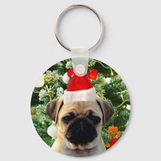 Ornamenten Snowman met Pug Puppy Dog Sleutelhanger (Voorkant)