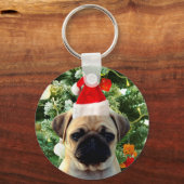 Ornamenten Snowman met Pug Puppy Dog Sleutelhanger (Voorkant)