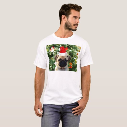Ornamenten Snowman met Pug Puppy Dog T-shirt (Voorkant volledig)