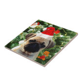 Ornamenten Snowman met Pug Puppy Dog Tegeltje (Zijkant)