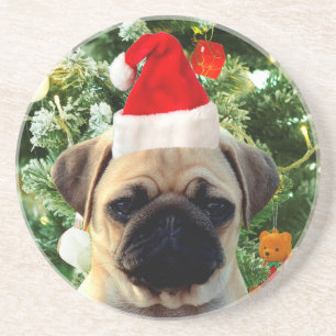 Ornamenten Snowman met Pug Puppy Dog Zandsteen Onderzetter