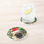 Ornamenten Snowman met Pug Puppy Dog Zandsteen Onderzetter (Zijkant)