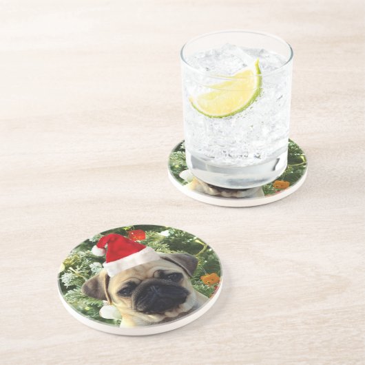 Ornamenten Snowman met Pug Puppy Dog Zandsteen Onderzetter (Zijkant)