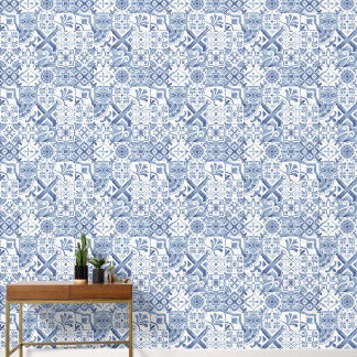 ornamenten tegels Print Patroon Blue Illustratie Behang