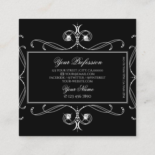  Ornamenten van zwarte en witte pinceltjes Vierkante Visitekaartje (Achterkant)