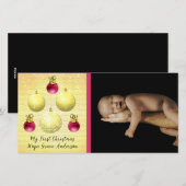 Ornamenten voor Gold en plum Mijn eerste kerstfoto Feestdagenkaart (Voorkant / Achterkant)