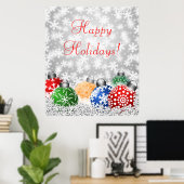 Ornamenten voor kerstbomen op Snowy Background Pos Poster (Thuiskantoor)