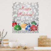 Ornamenten voor kerstbomen op Snowy Background Pos Poster (Keuken)