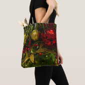 Ornamenten voor kerstbomen, rood en gouden kleuren tote bag (Dichtbij)