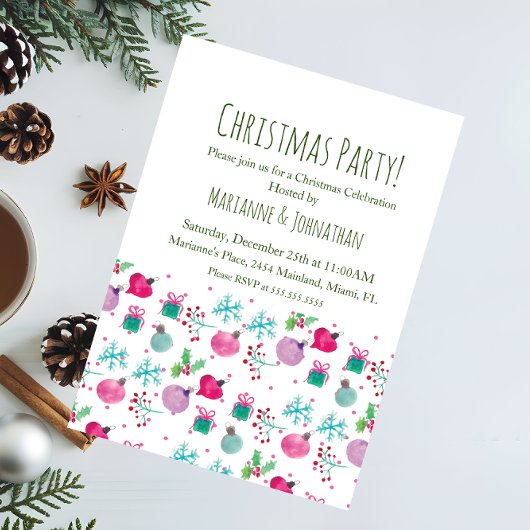 Ornamenten voor kerstdagen met waterkleurige feest kaart