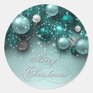 Ornamenten voor kerstfeestdagen - Blauwgroen - Aan Ronde Sticker