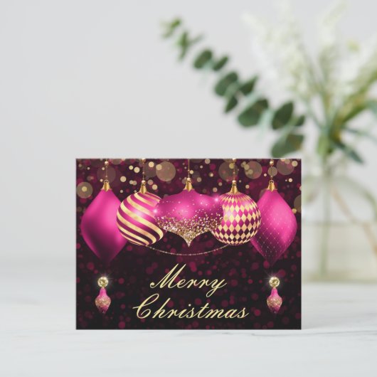Ornamenten voor roze en gouden kerst feestdagenkaart (Staand voorkant)