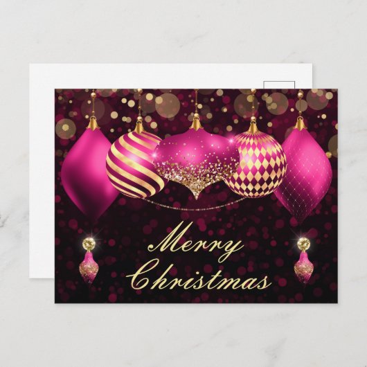 Ornamenten voor roze en gouden kerst feestdagenkaart (Voorkant / Achterkant)