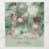 Ornamenten voor vrolijk kerstgroen roze feestdagen wijn etiket (Enkel label)