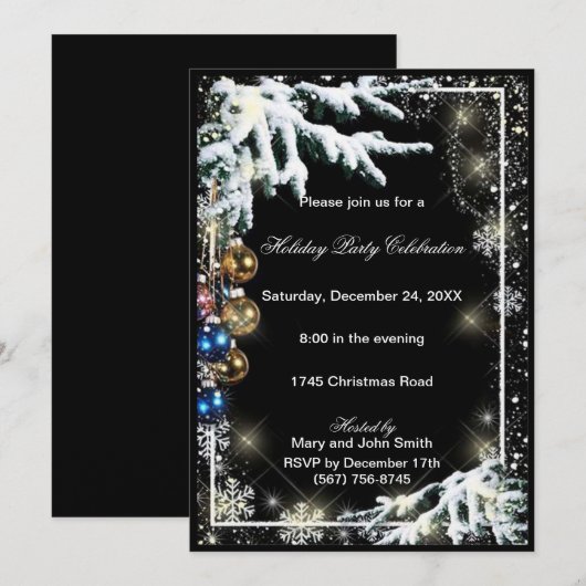 Ornamenten Winter Pine Kerstparty uitnodiging (Voorkant / Achterkant)