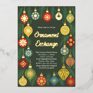 Ornamentenuitwisseling Kerstfeest Retro Vakantie Folie Uitnodiging