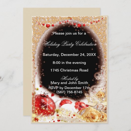 Ornaments Filigree Lijst Kerstparty Invite Kaart (Voorkant / Achterkant)