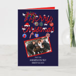 Ornaments Lights Snowy Merry Photo Kerstmis Feestdagen Kaart<br><div class="desc">Deze leuke en speelse kerstvakantiegroet is perfect voor een leuk en feestelijk evenement. Het schildert een gepersonaliseerde familiefoto af aan te passen. Het bevat ook handgetekende decoratieve typografie met lichte strengen, het pet van de Kerstman, het snoep kan, de ijzige en heilige bes, de kerstboom, de Joy, het kussen, het...</div>