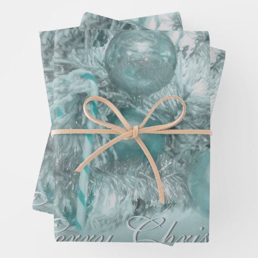 Ornaments Merry Kerstmis Blauwgroen Green Tree Hol Inpakpapier Vel (In situ)