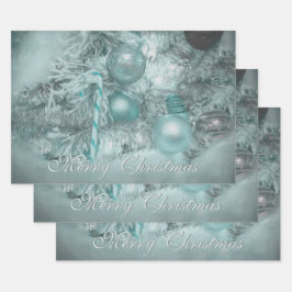 Ornaments Merry Kerstmis Blauwgroen Green Tree Hol Inpakpapier Vel