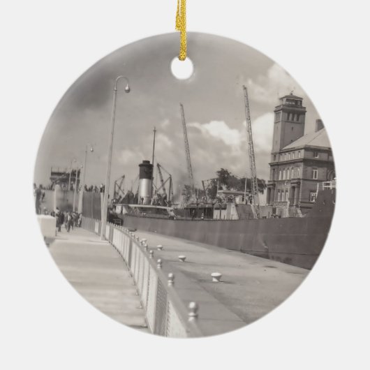 Ornaments Ore Freighter  Soo Locks Michigan Keramisch Ornament (Achterkant)