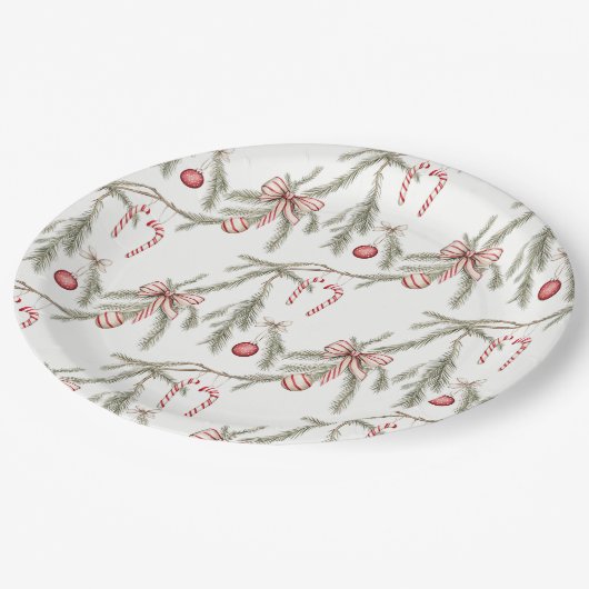 Ornaments Pine Candy Canes Festive Christmas Papieren Bordje (Gekanteld)