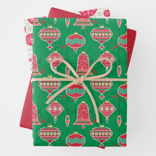 Ornaments Poinsettias Snowflake Stippen Kerstmis Inpakpapier Vel (In situ)