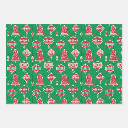 Ornaments Poinsettias Snowflake Stippen Kerstmis Inpakpapier Vel (Voorkant)