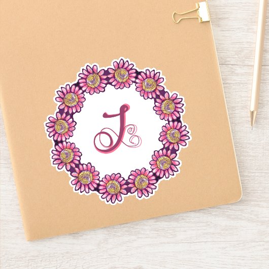 Ornan J Monogram met Cute Boho Flowers  Sticker (Notitieboek)
