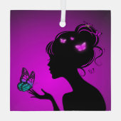 Ornance De Violette Vlindervrouw Glas Ornament (Achterkant)